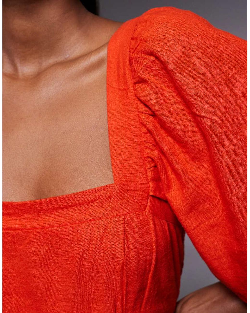 River Island Linen Look Shirred Midi Dress