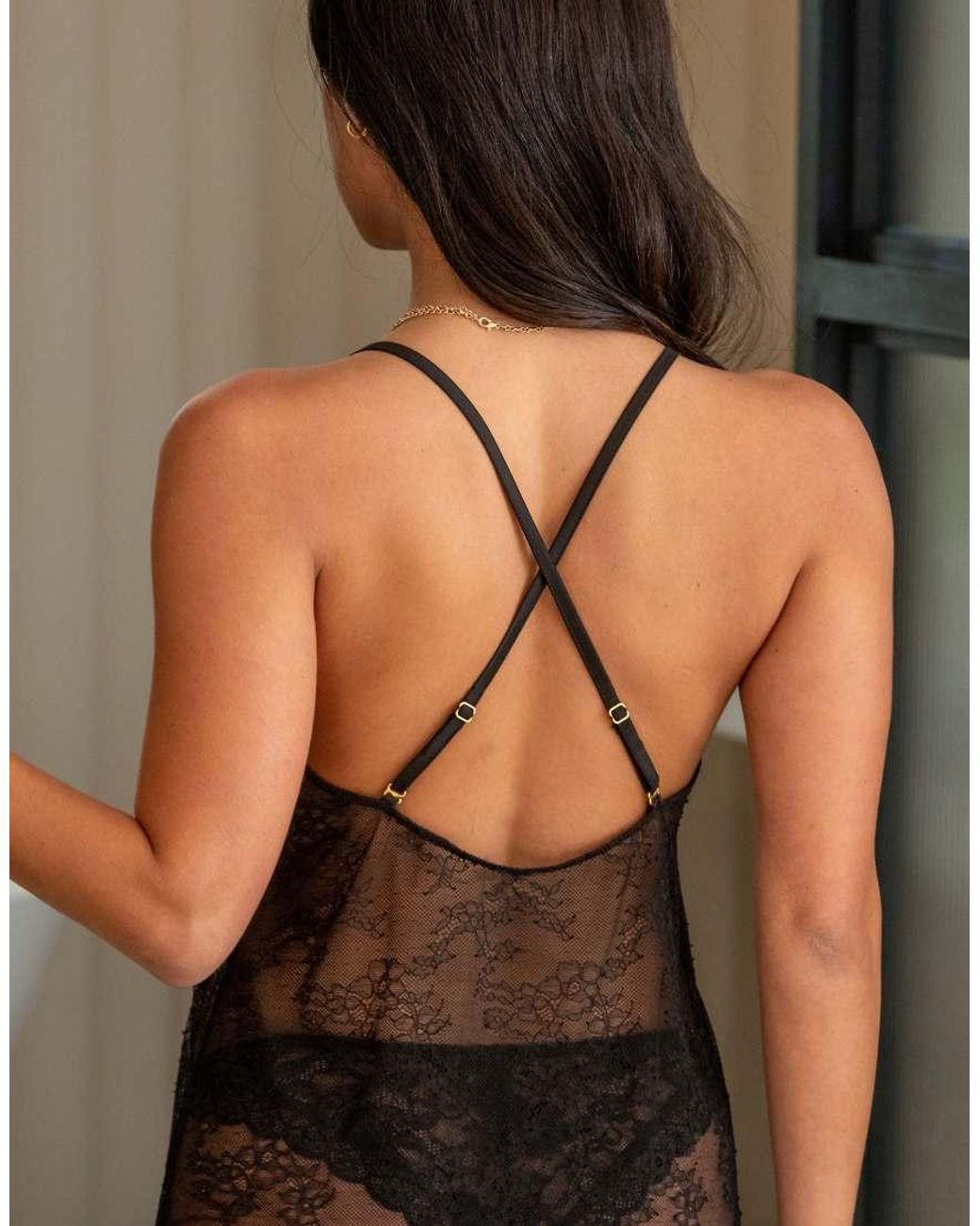 Pour Moi Black For Your Eyes Only Lace Split Hem Chemise