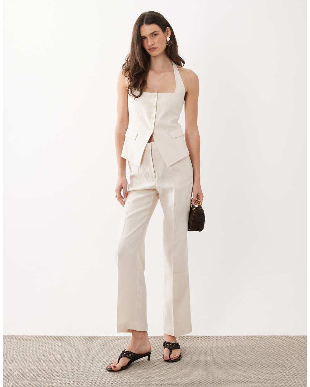 Mango White Boreli 100% Linen Halterneck Waistcoat Co-ord