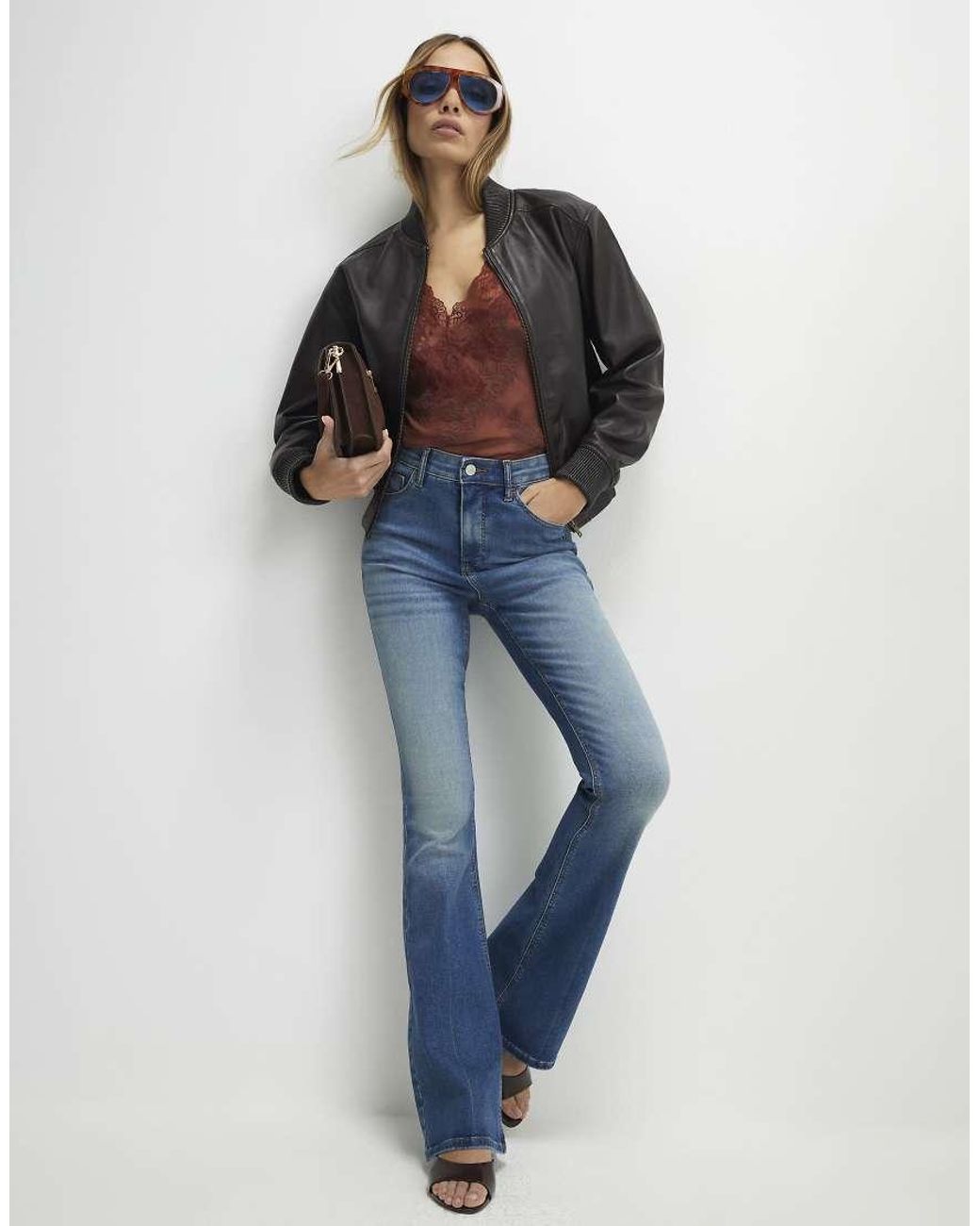 River Island Blue Washed Sculpt Flare Jeans