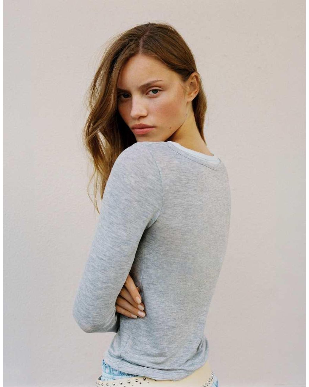 Pull&Bear Gray Buttoned Double-layer T-shirt