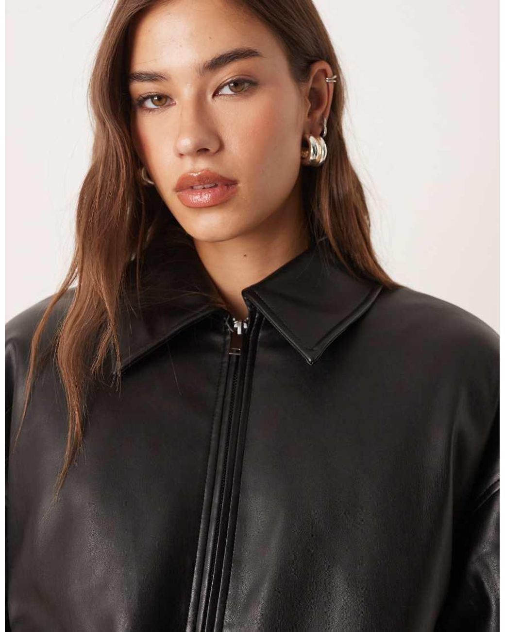 Abercrombie & Fitch Brown Vegan Leather Bubble Hem Bomber Jacket