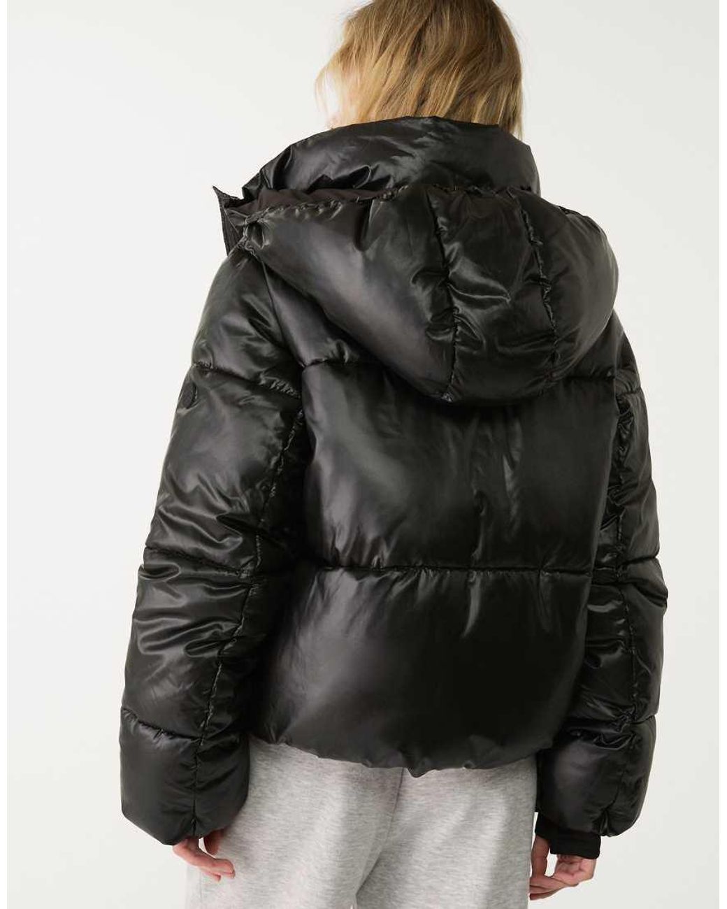 Stradivarius Black Metallic Hooded Puffer Jacket