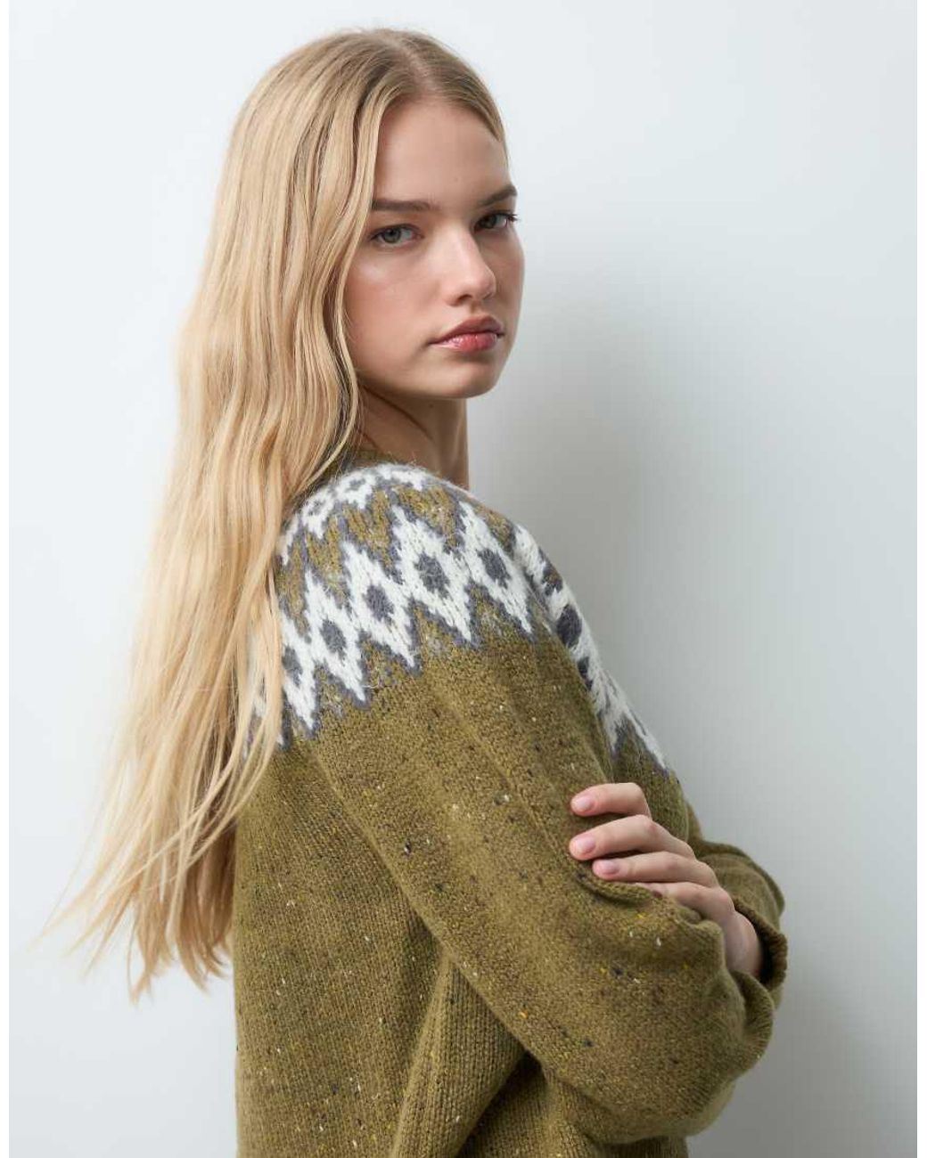 Aware Multicolor Wool Blend Round Neck Fairisle Knitted Cardigan