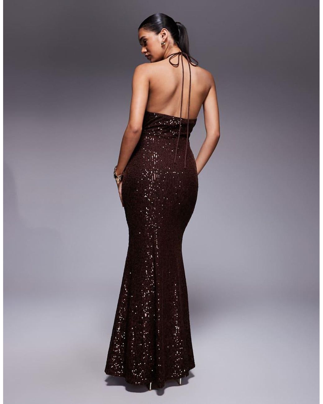 ASOS Purple All Over Sequin Halter Maxi Dress