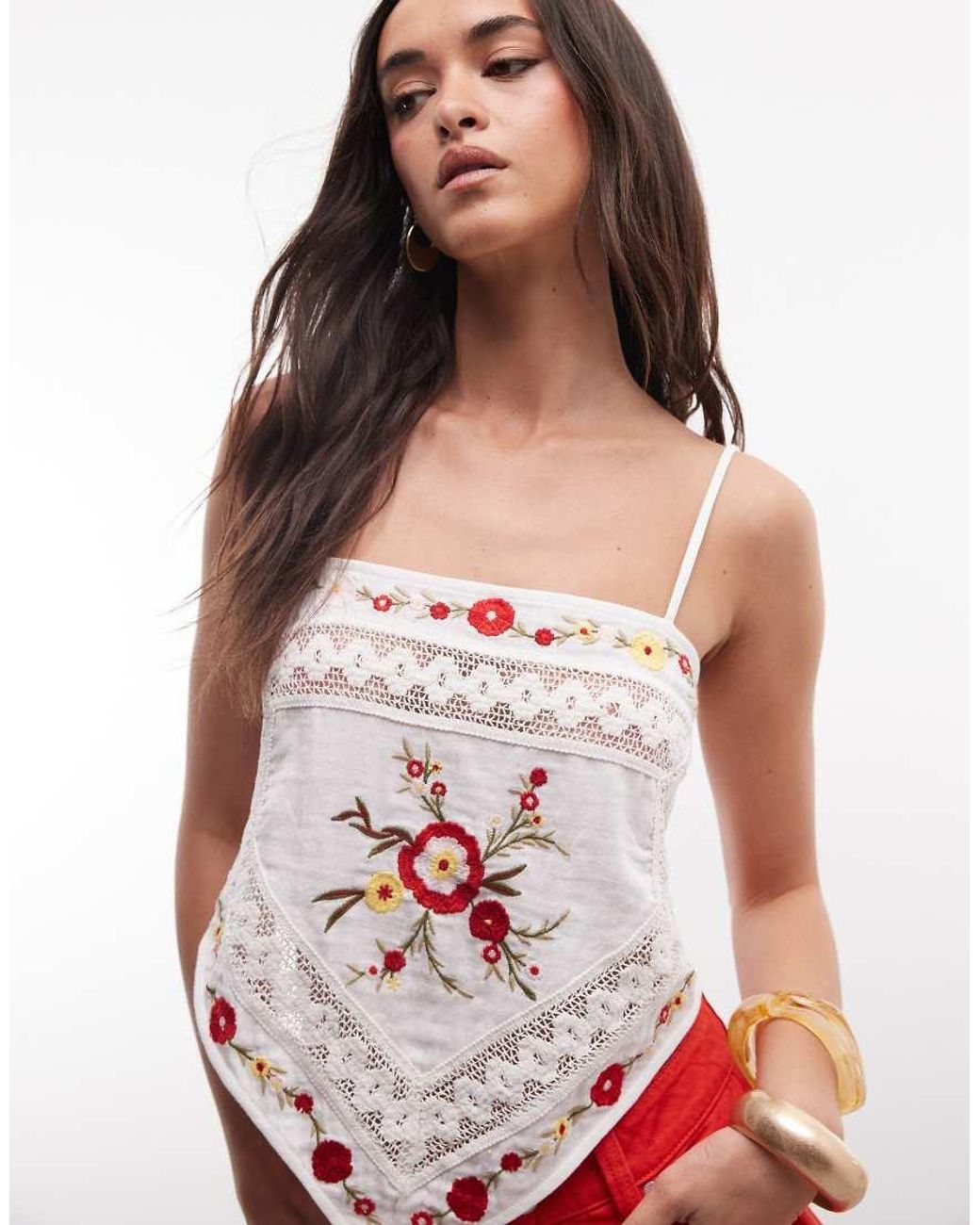 Miss Selfridge White Embroidered Handkerchief Top