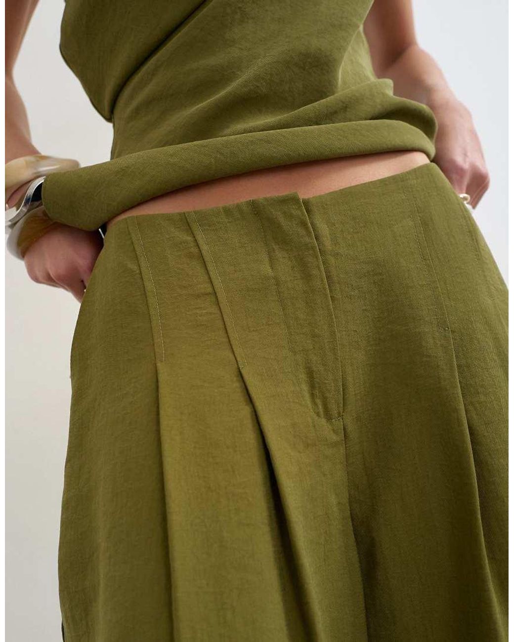 TOPSHOP Green Co Ord Pleated Trouser