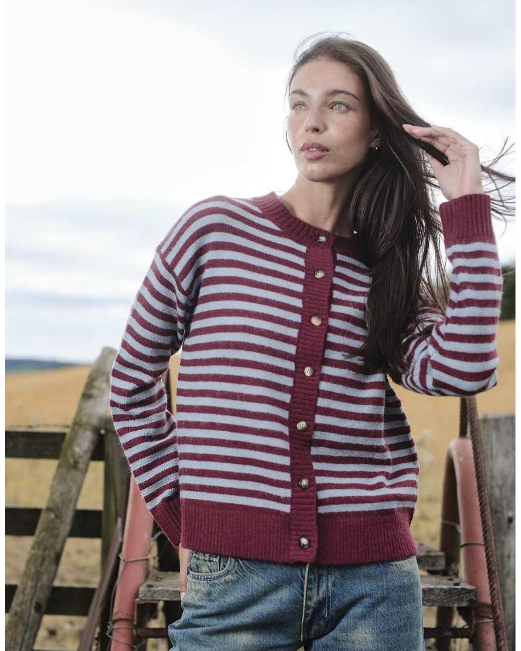Daisy Street Purple Boxy Fit Contrast Placket Cardigan