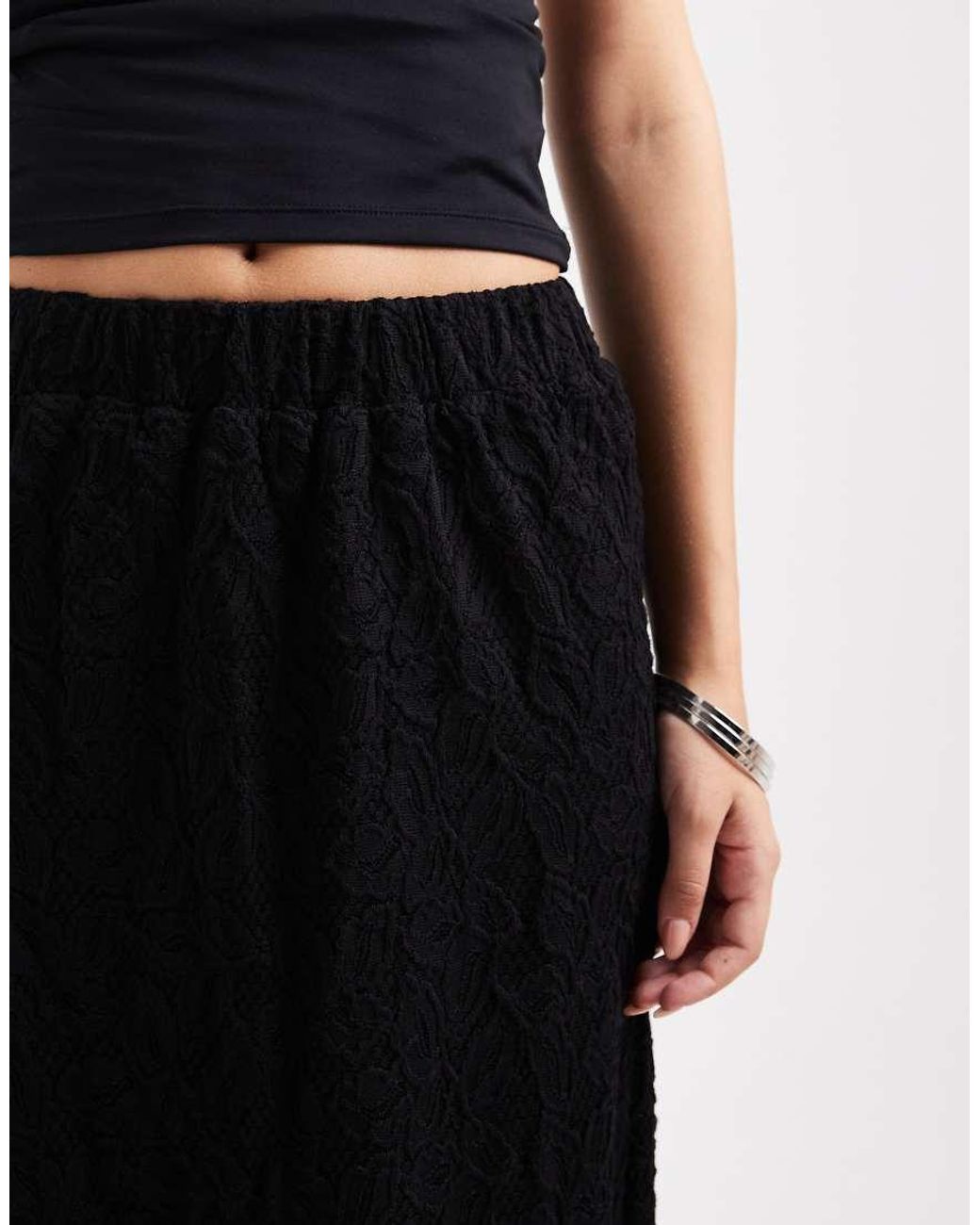 Pieces Black Lace Midi Skirt