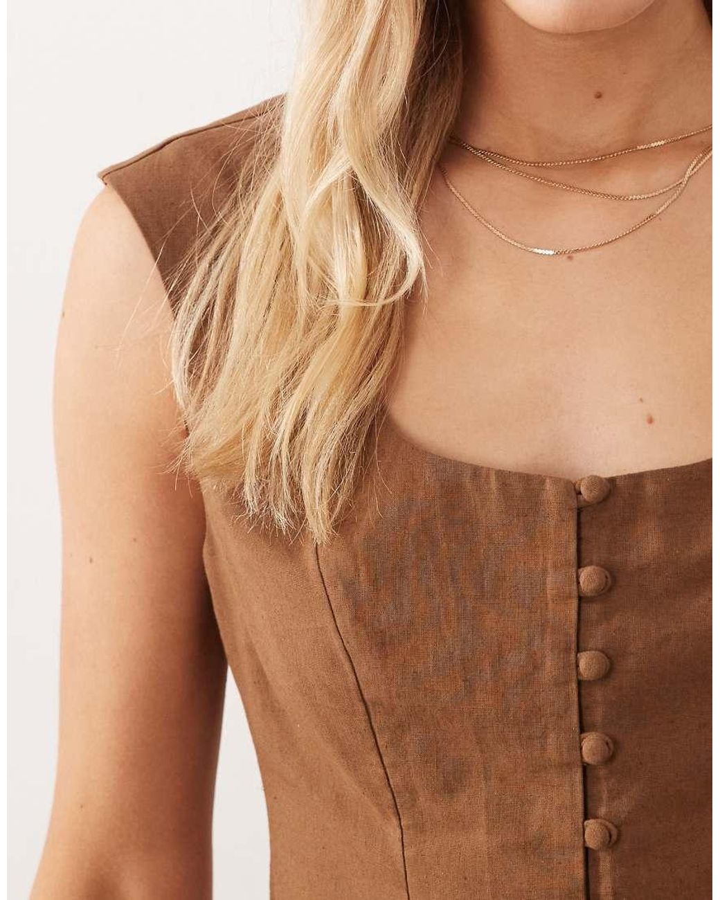 ASOS Brown Square Neck Button Down Mini Sundress Warm Chocolate
