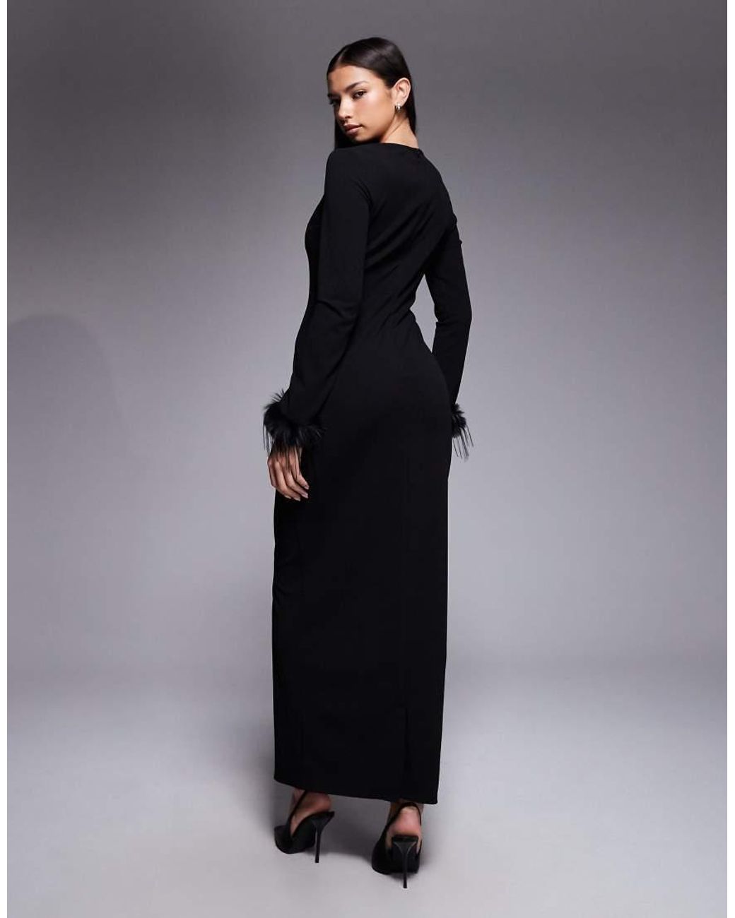DASKA Blue Faux Feather Cuff Maxi Dress