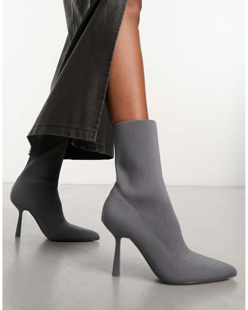 Bershka Knitted Heeled Boots in Grey Lyst UK