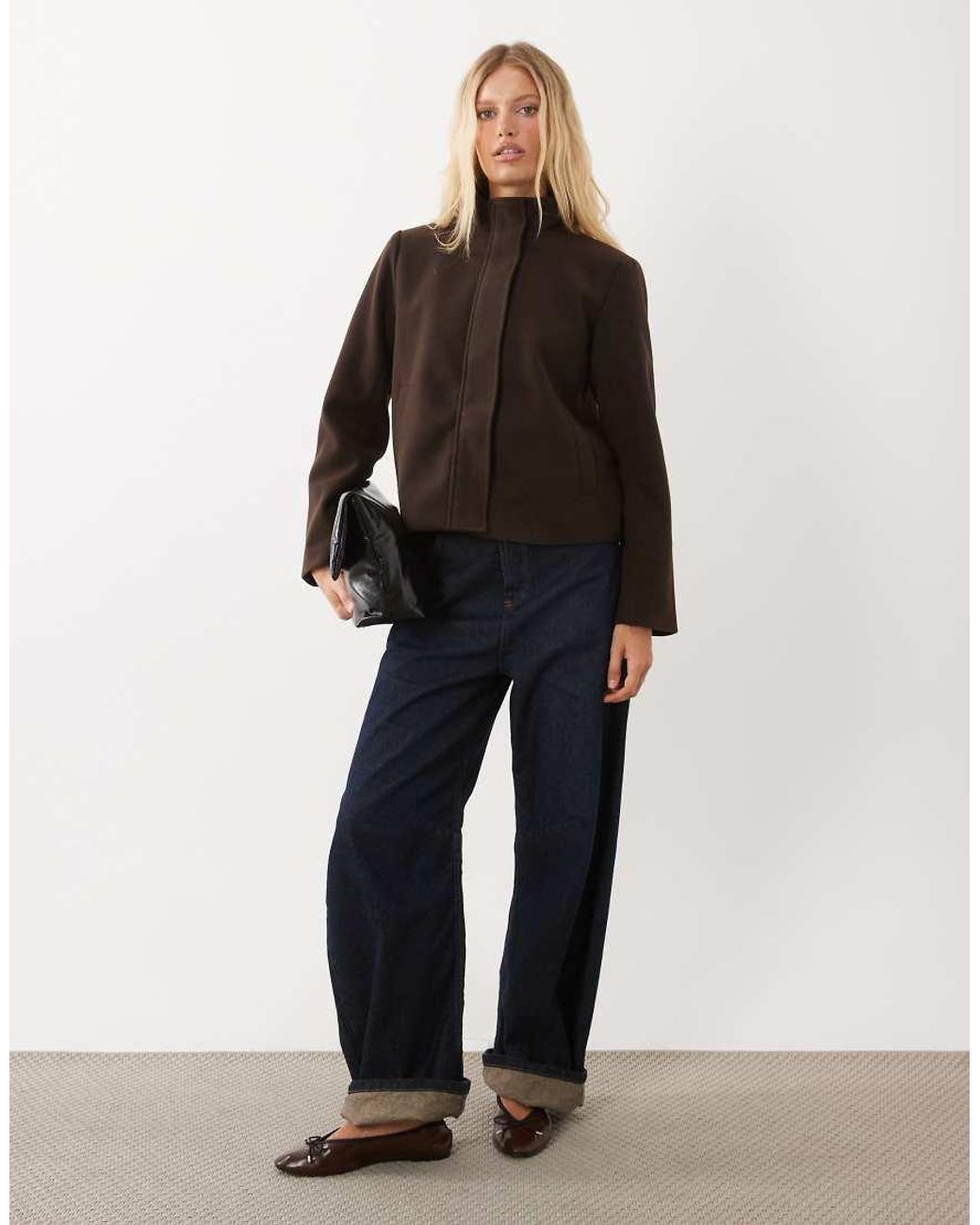 Vila Black Funnel Neck Short Wool-look Jacket