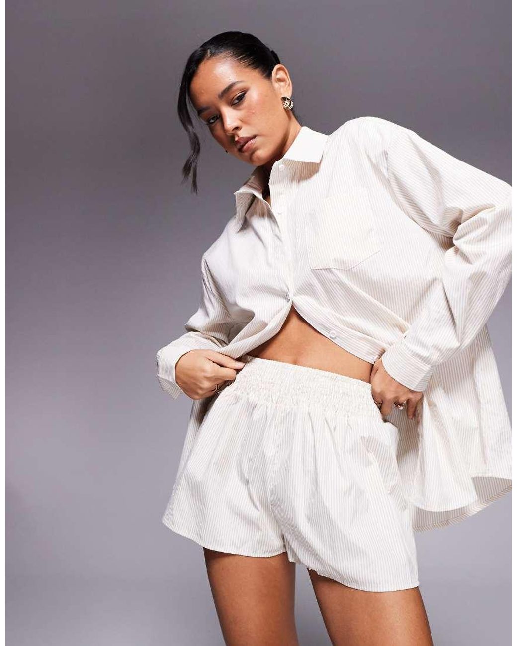 Missy Empire Gray Poplin Elasticated Waist Shorts Co-ord
