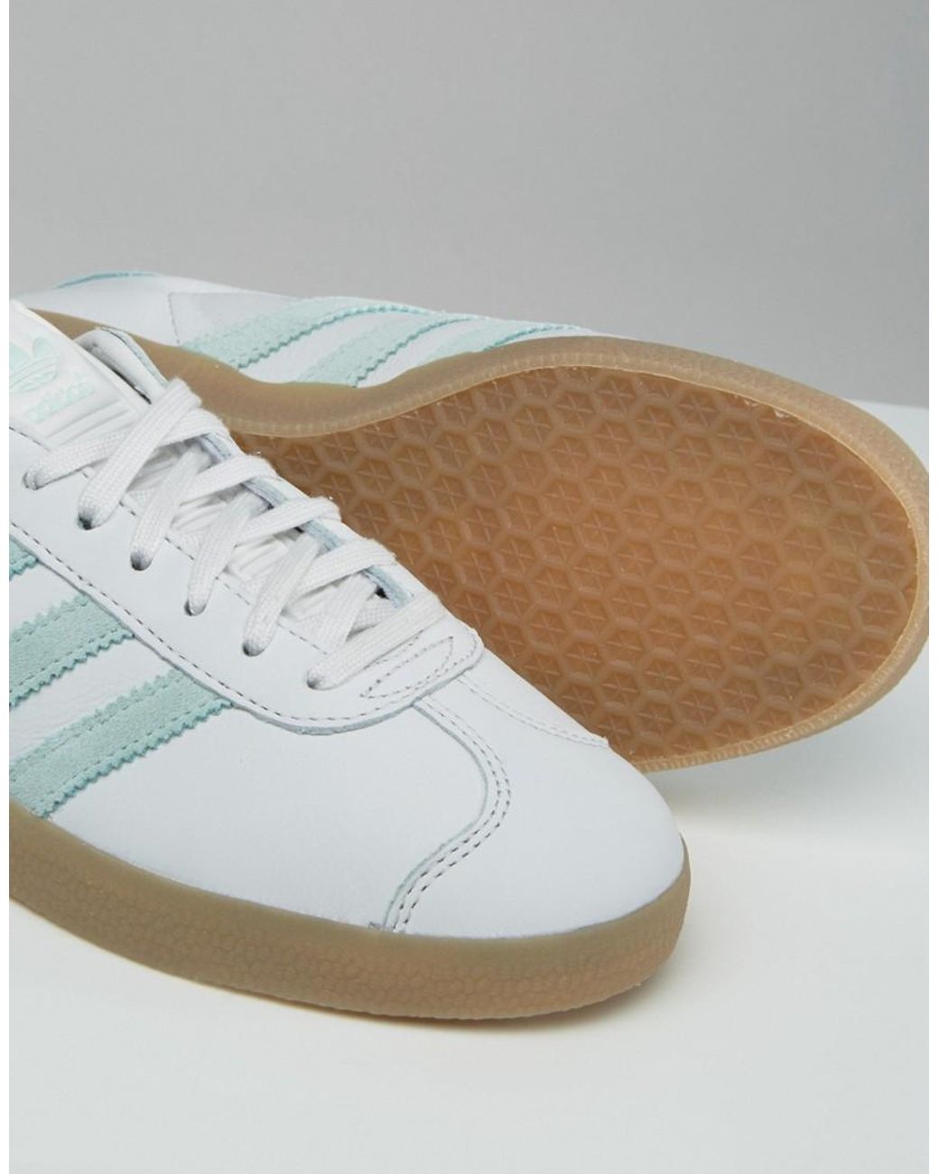 adidas Originals Leather Originals White And Mint Gazelle Trainers With Gum  Sole | Lyst