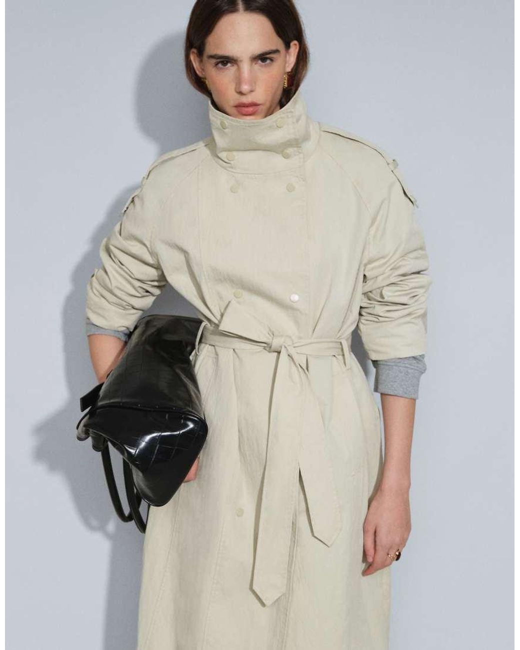 ASOS Natural Funnel Neck Longline Trench Coat