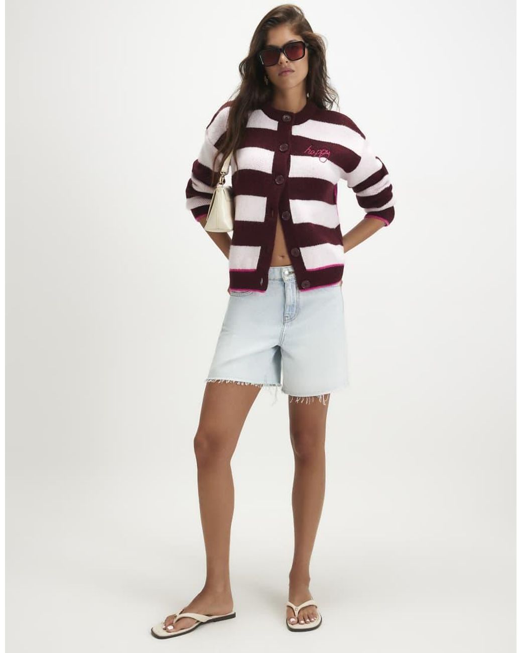 River Island Red Knitted Stripe Happy Cardigan