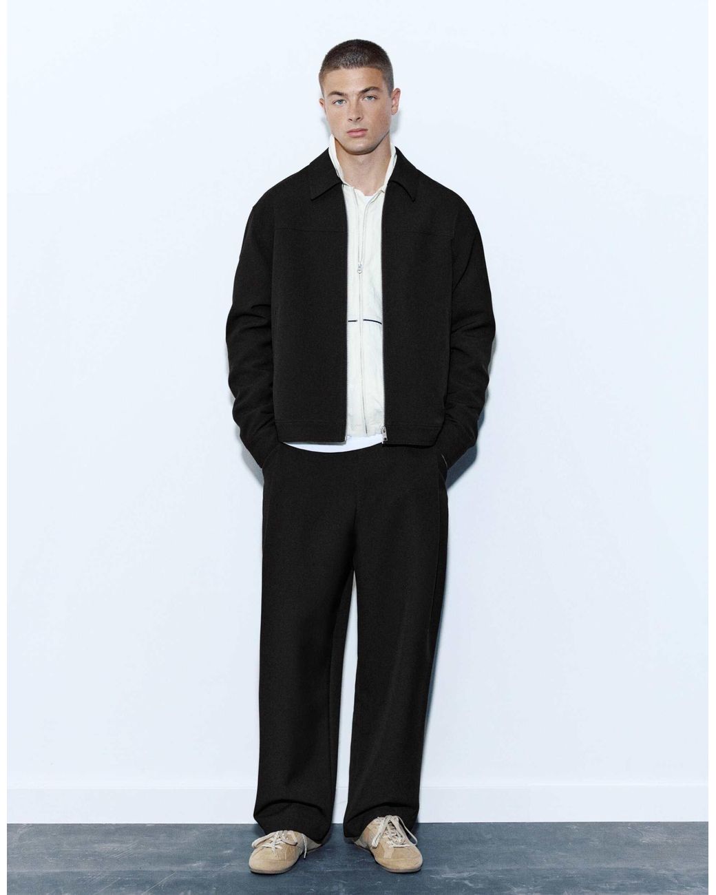 Pull&Bear Basic jacke mit reißverschluss in Black für Herren