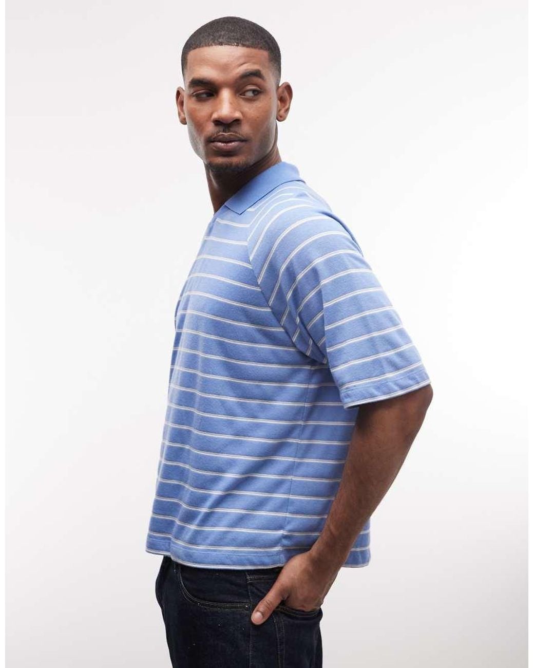 ASOS Blue Boxy Oversized Polo for men