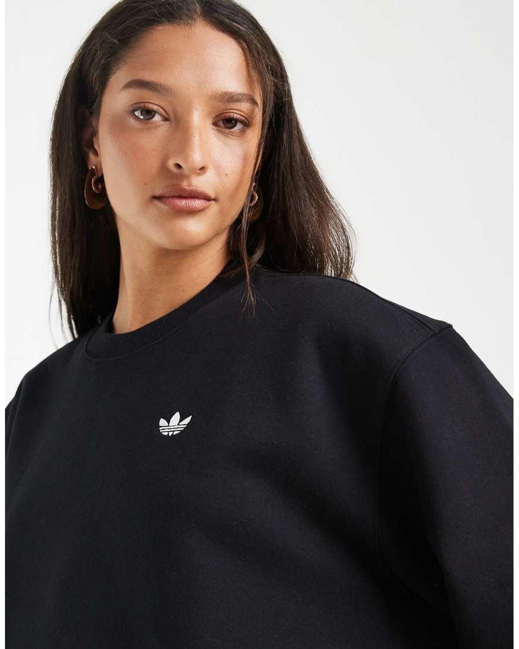 Adidas Originals Black Essentials Crew Long Fleece Os Sweatshirt