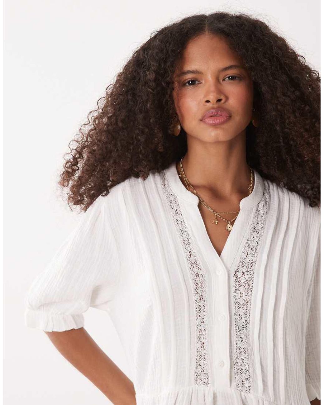 Jdy White Cheesecloth Drop Hem Mini Dress With Lace Detail