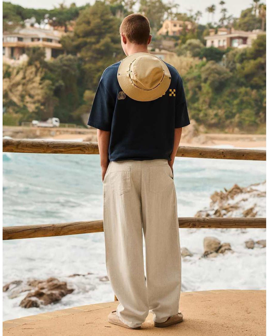 Bershka Blue Super baggy Trousers With Linen for men