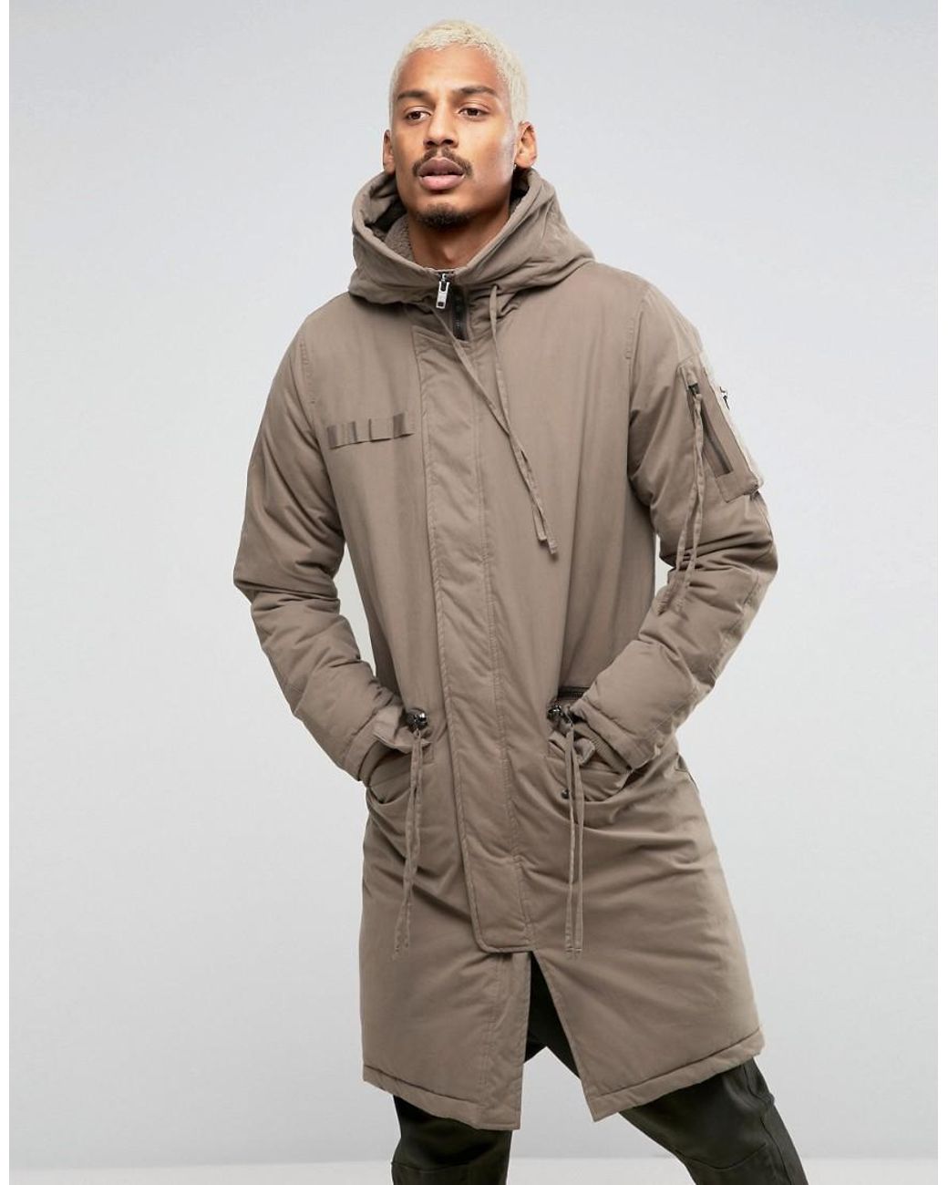 ASOS Parka Jacket With Strap Detail In Putty in Natural for Men Lyst