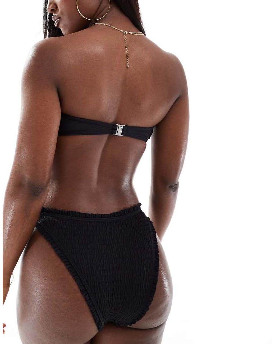 South Beach Black Frilly Crinkle High Leg Bikini Bottom