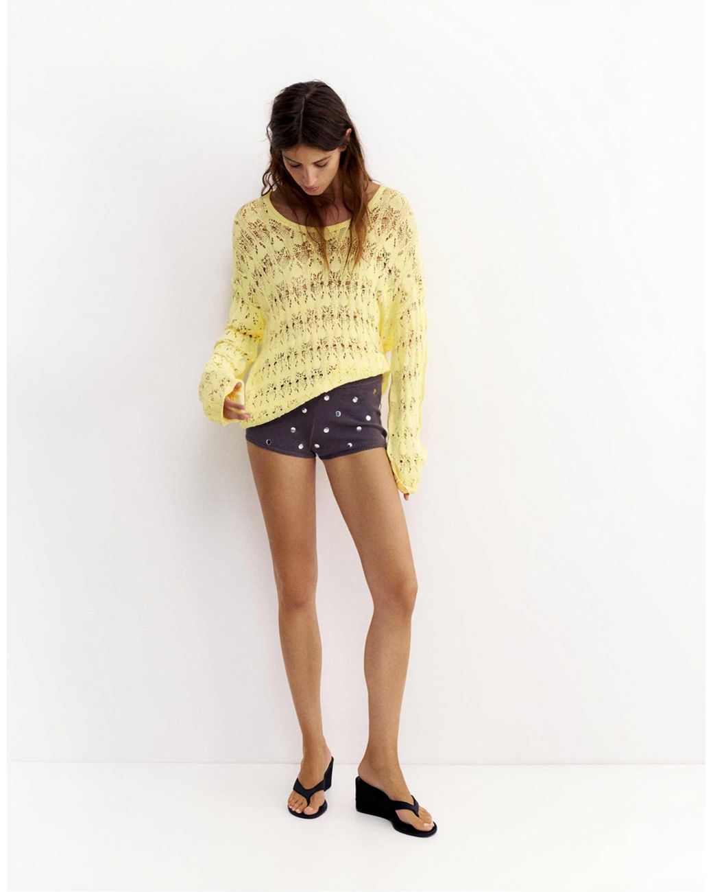 Pull en maille fluide à découpes Pull&Bear en coloris Yellow