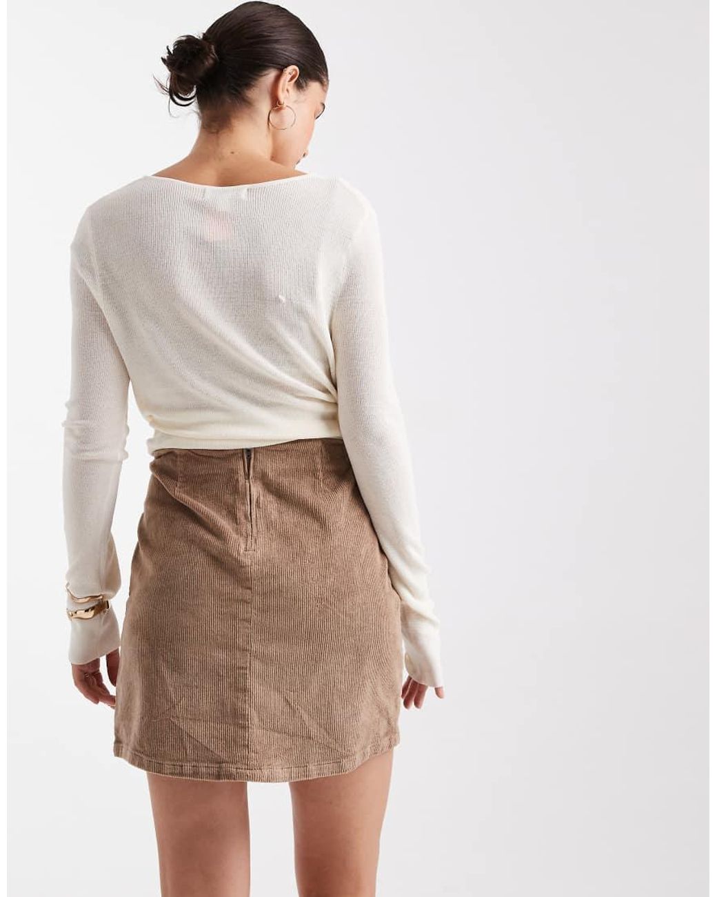 Vero Moda Natural Corduroy Notch Front Mini Skirt