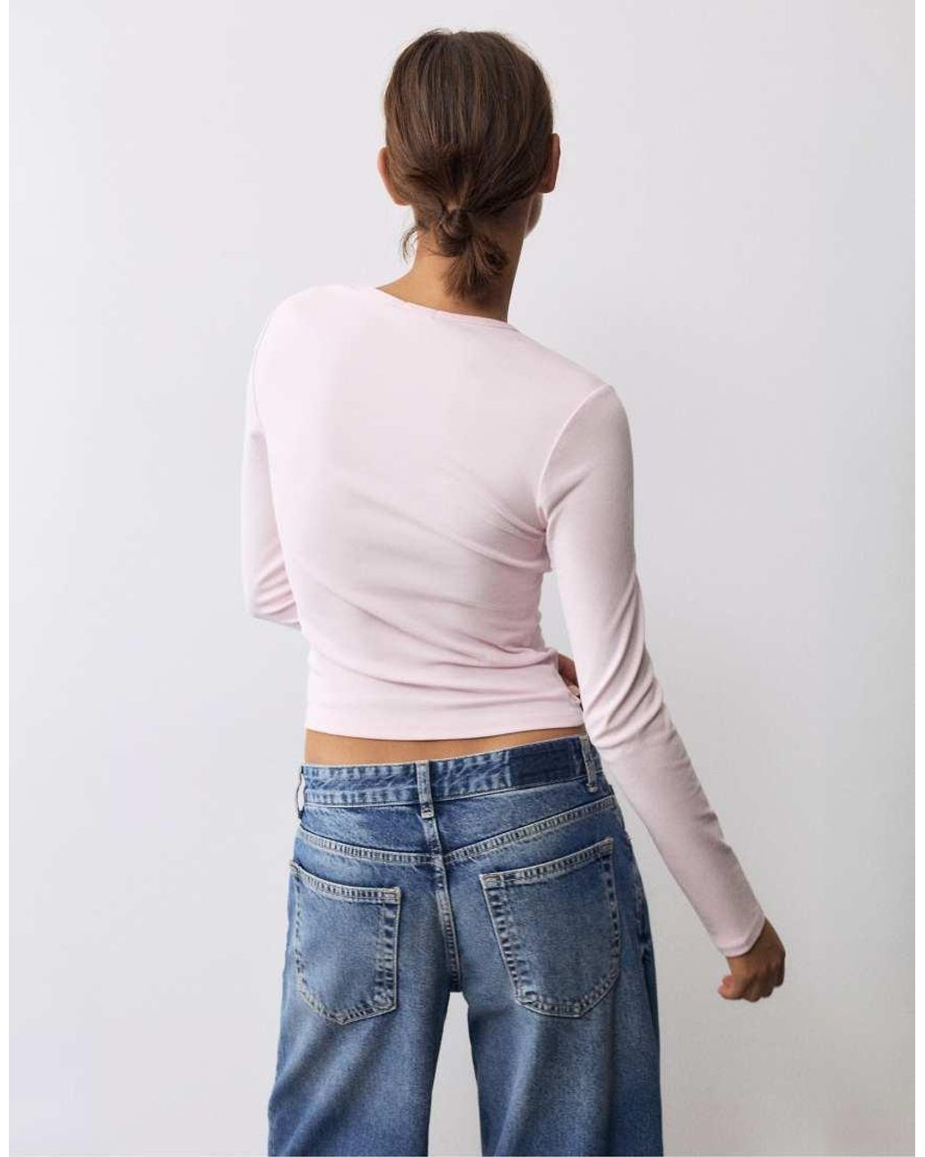 Pull&Bear Blue Fitted Long Sleeve Top