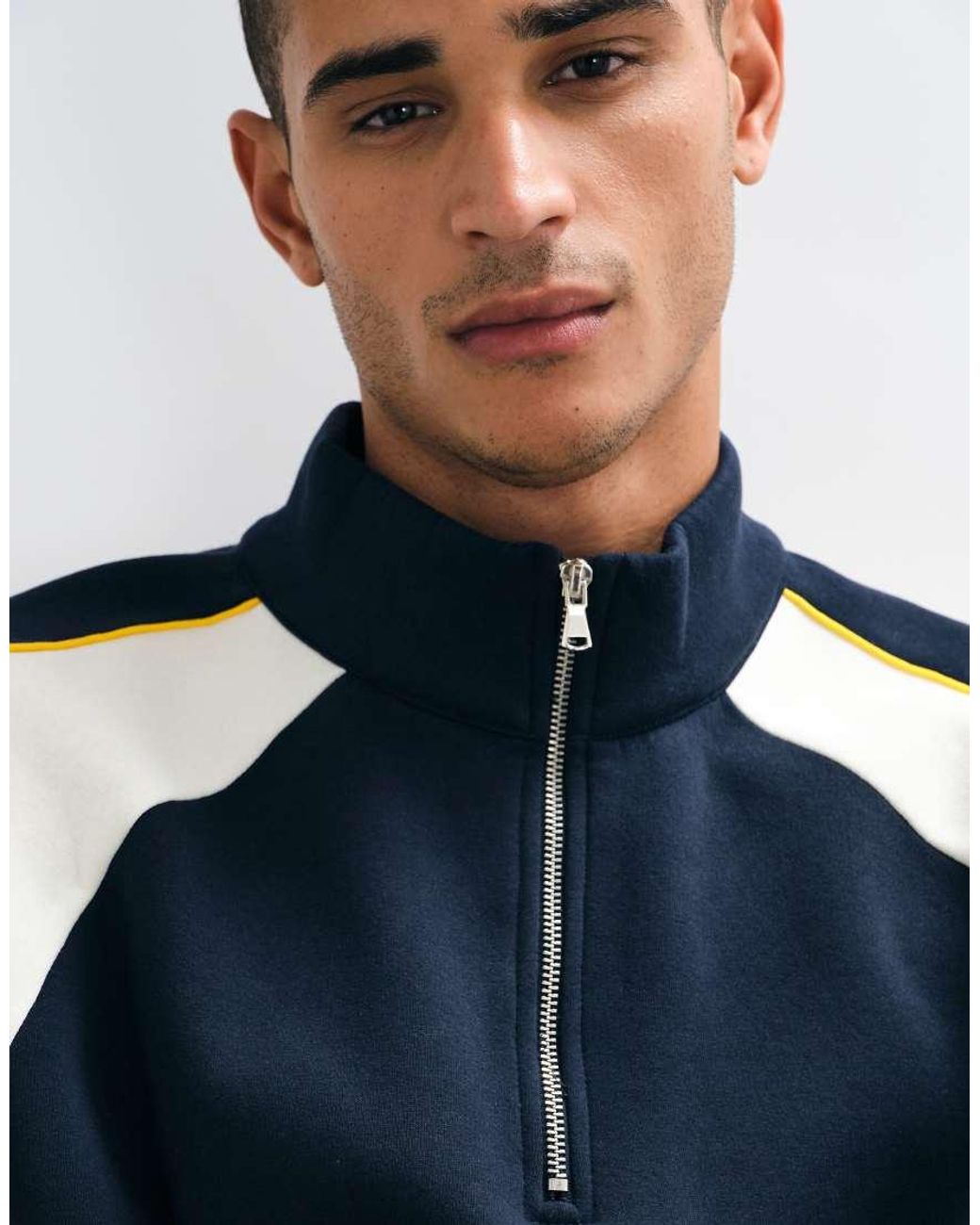 ASOS Blue Relaxed Half Zip Sweatshirt With Cut & Sew Panelling And Piping for men