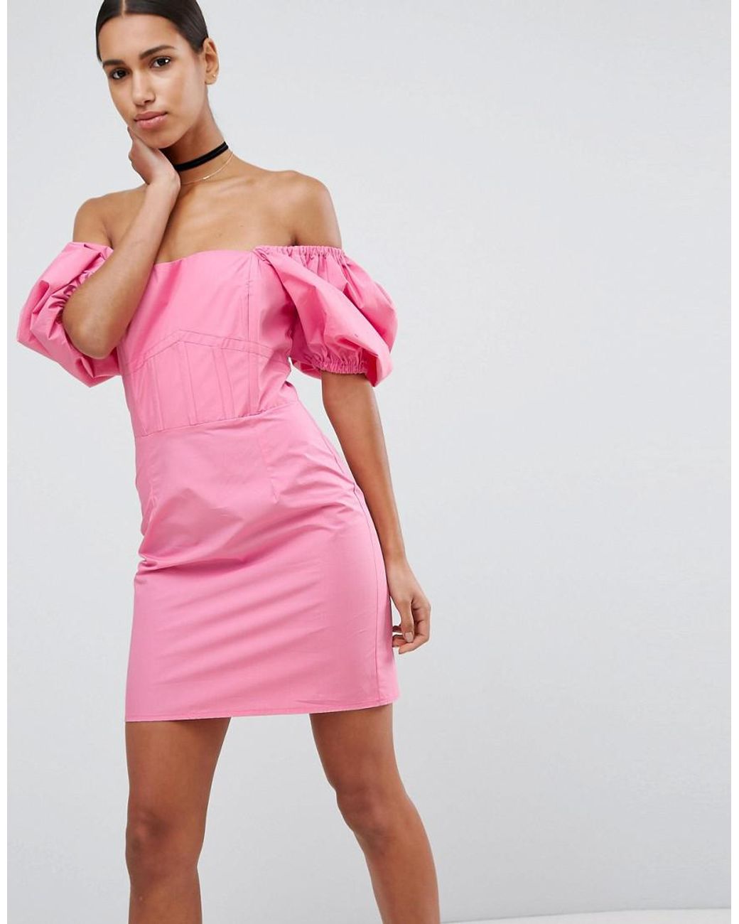 Off Shoulder Puff Sleeve Mini Dress 
