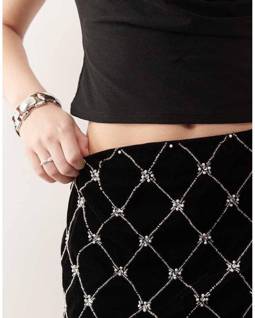 Miss Selfridge Black Embellished Velvet Mini Skirt