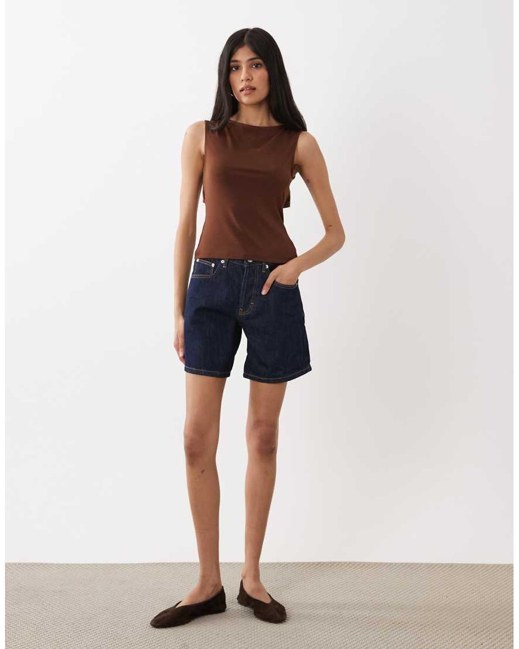 Miss Selfridge Brown Tank Top With Beaded Back Tie Detail