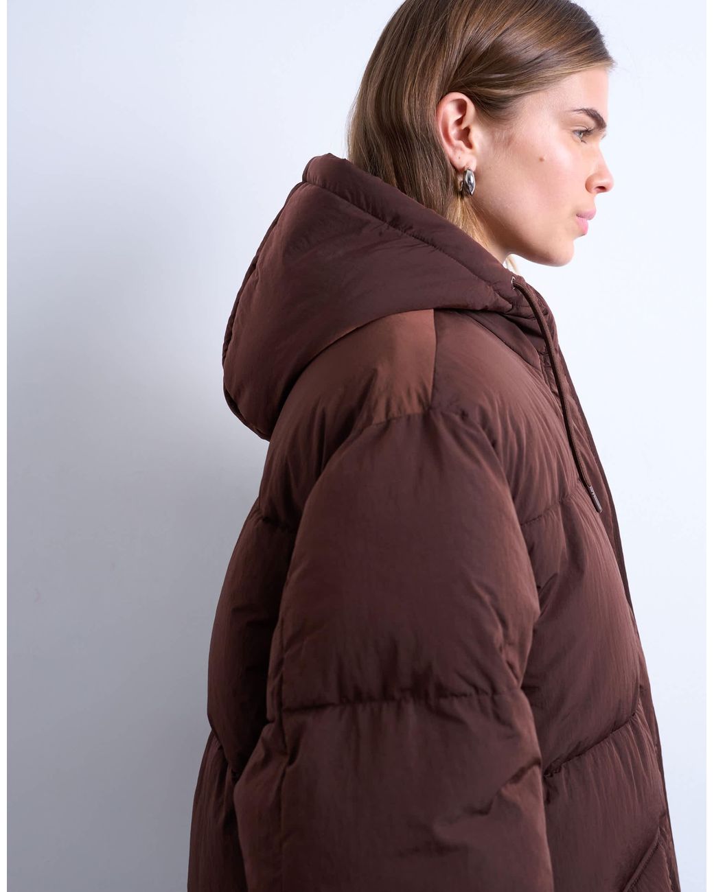 TOPSHOP Red Longline Techy Puffer Jacket