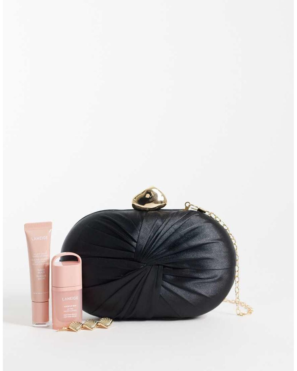 True Decadence Black Satin Twist Clutch Bag