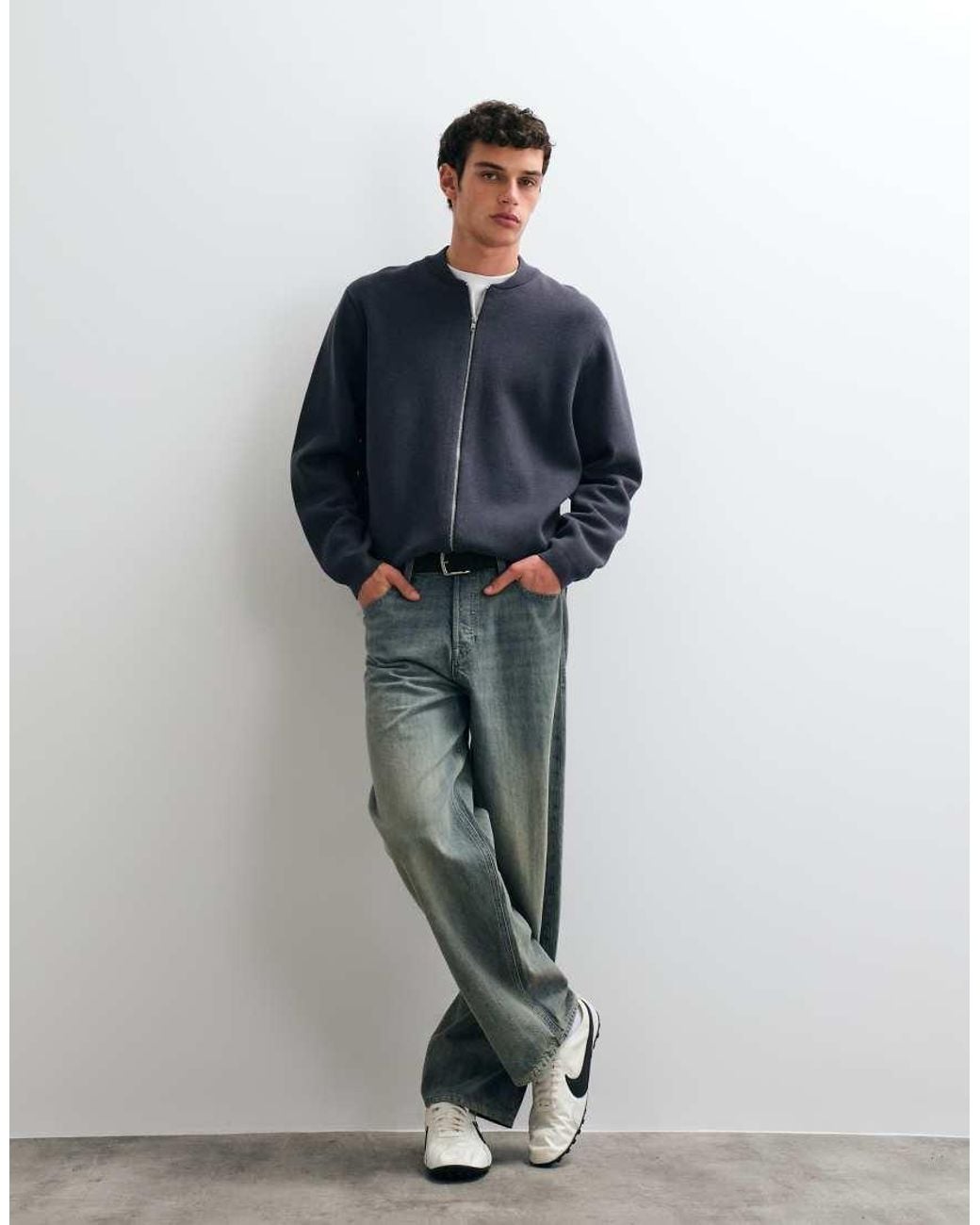 ASOS Blue Oversized Compact Knitted Bomber for men