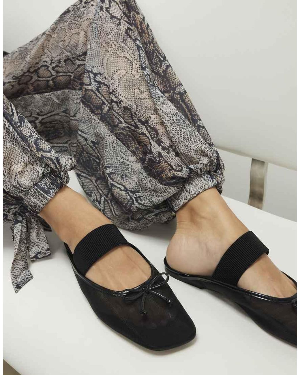 River Island Gray Mesh Backless Ballet Pumps