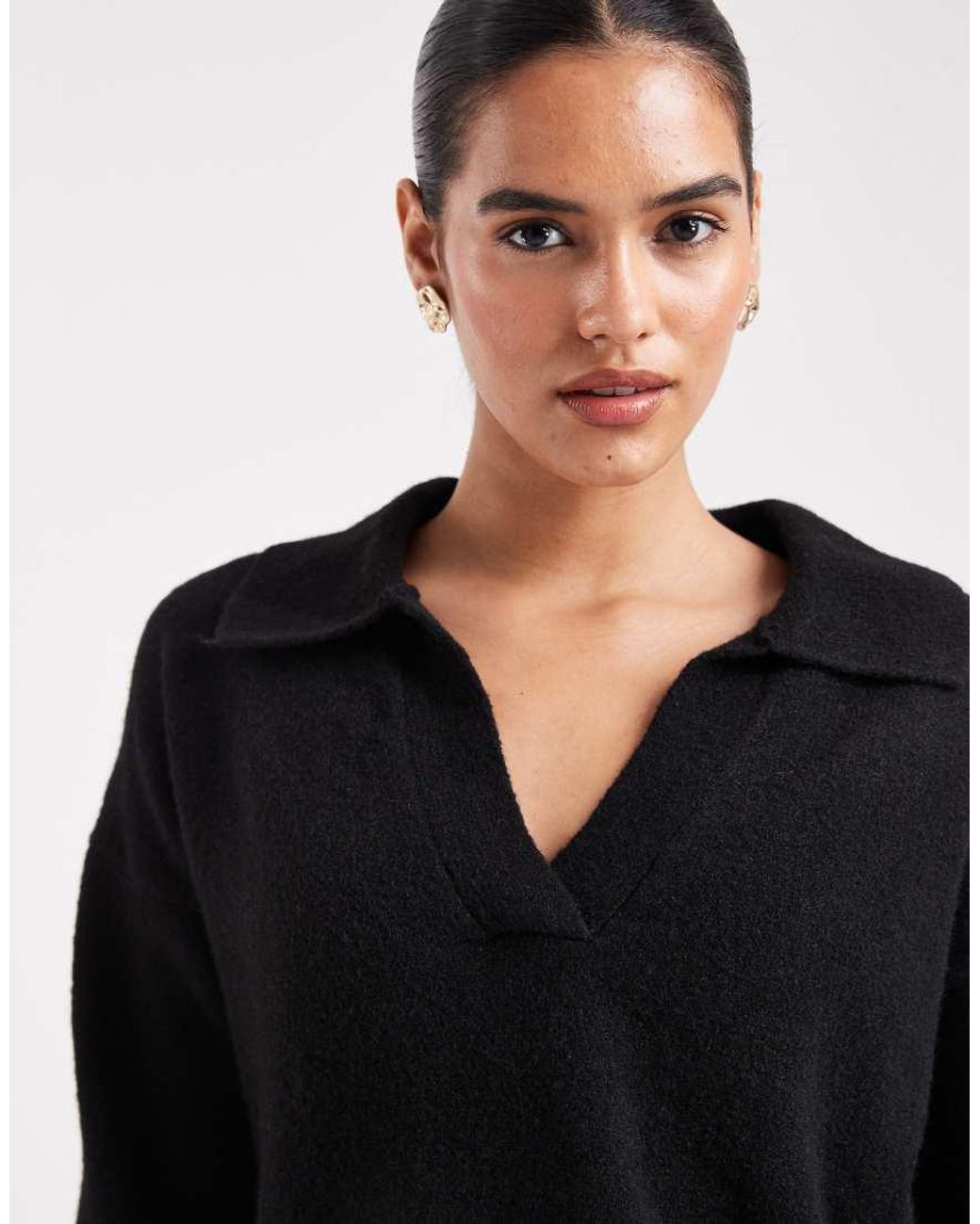 Monki Black Long Sleeve Collar Polo Knitted Jumper