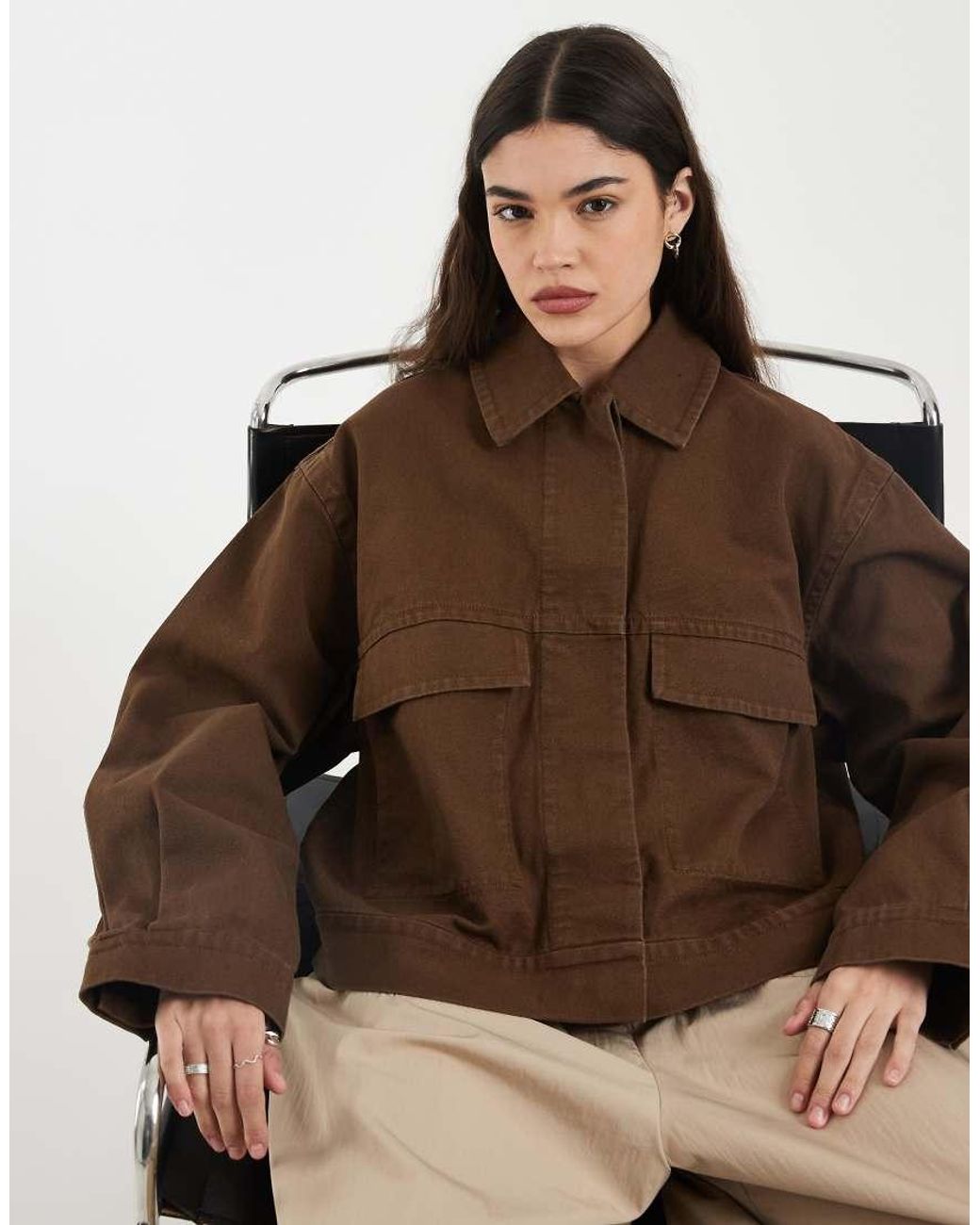 & Other Stories Brown Cropped Washed Cotton Utility Jacket
