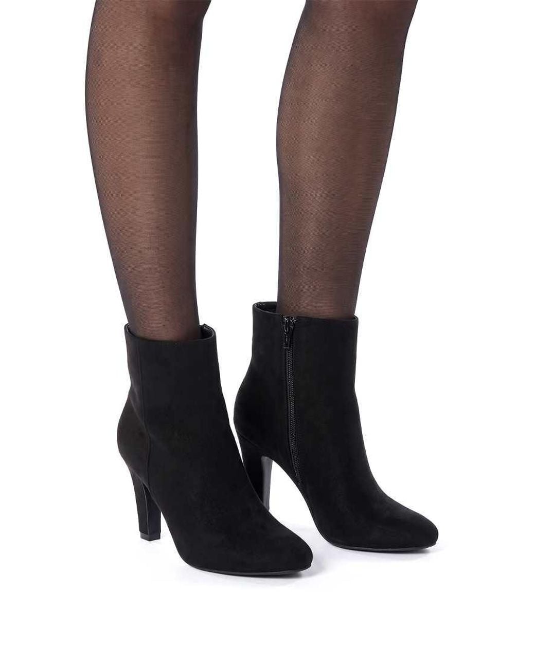 SEQWL Black Almond Toe Ankle Booties With Zip And Block High Heels