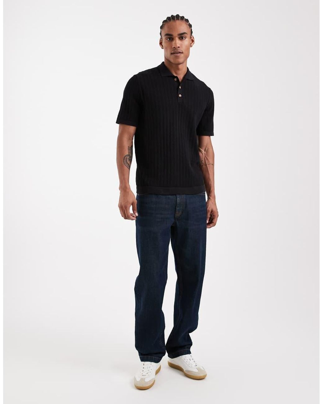 Only & Sons Black Open Knit Polo for men