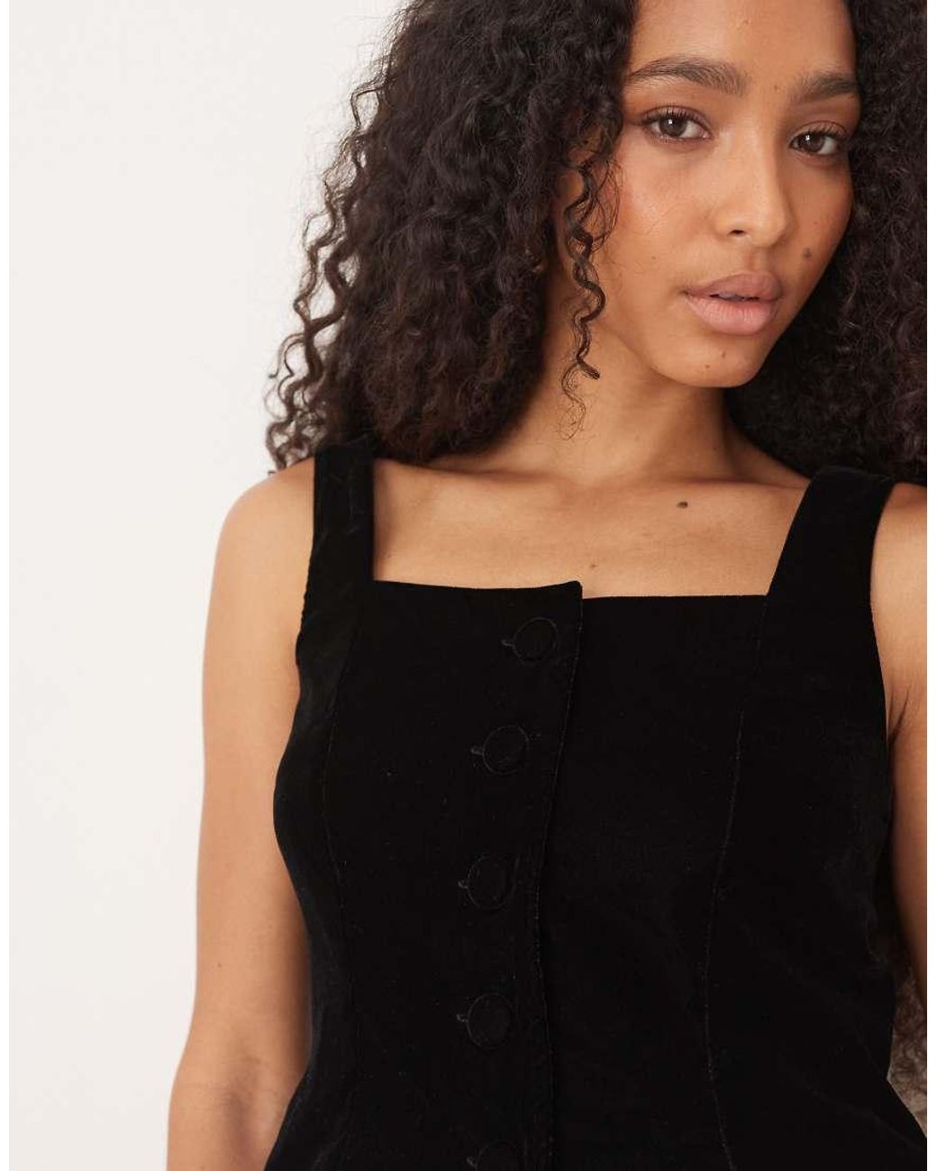 Nobody's Child Black Square Neck Velvet Waistcoat