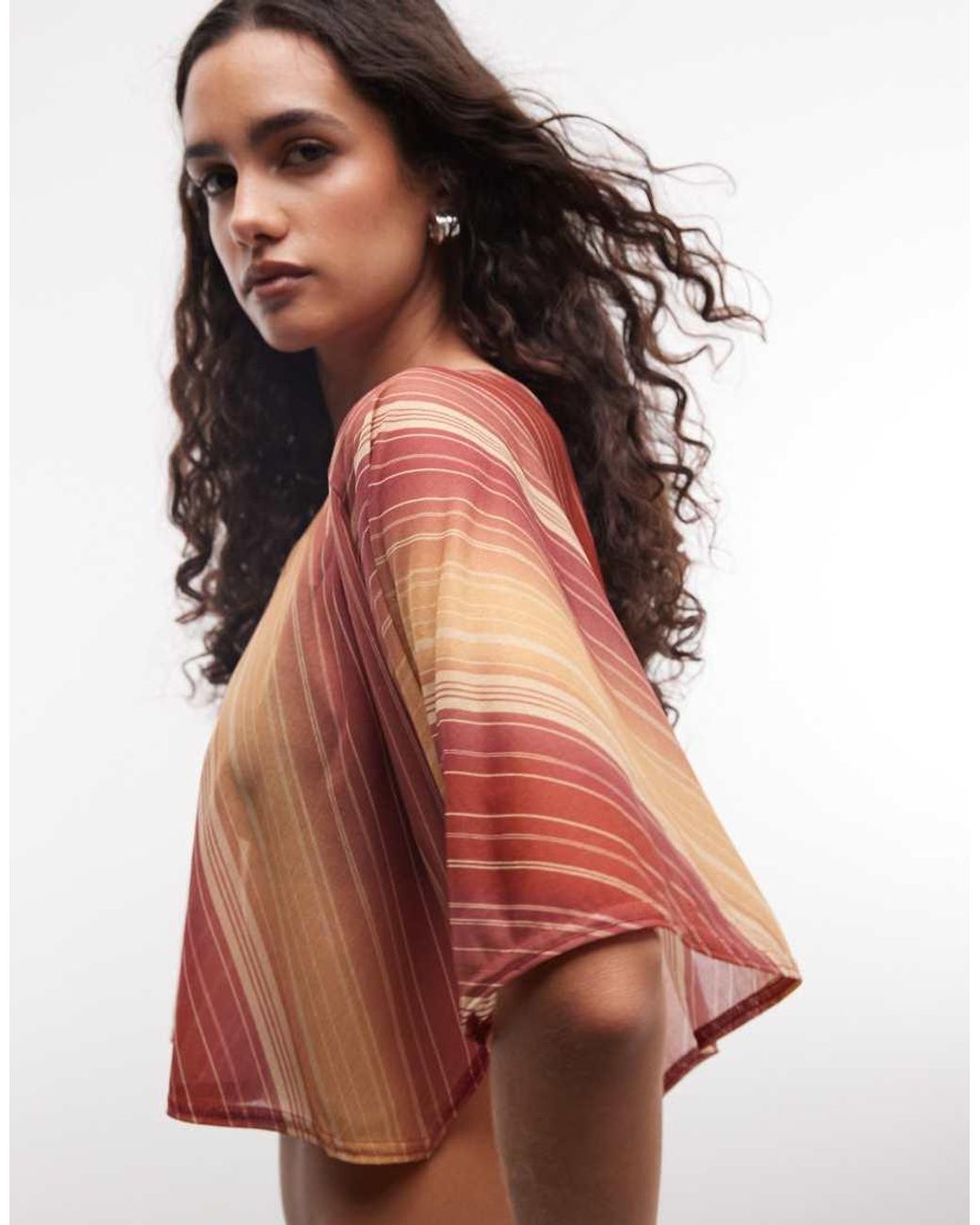Reclaimed Vintage Multicolor Striped Sheer Cape Top