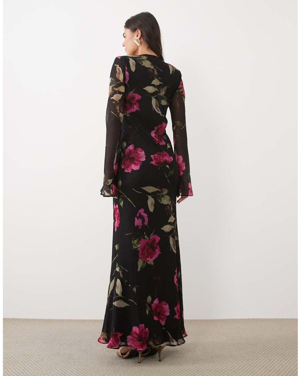 ASOS Multicolor Cowl Neck Chiffon Maxi Dress