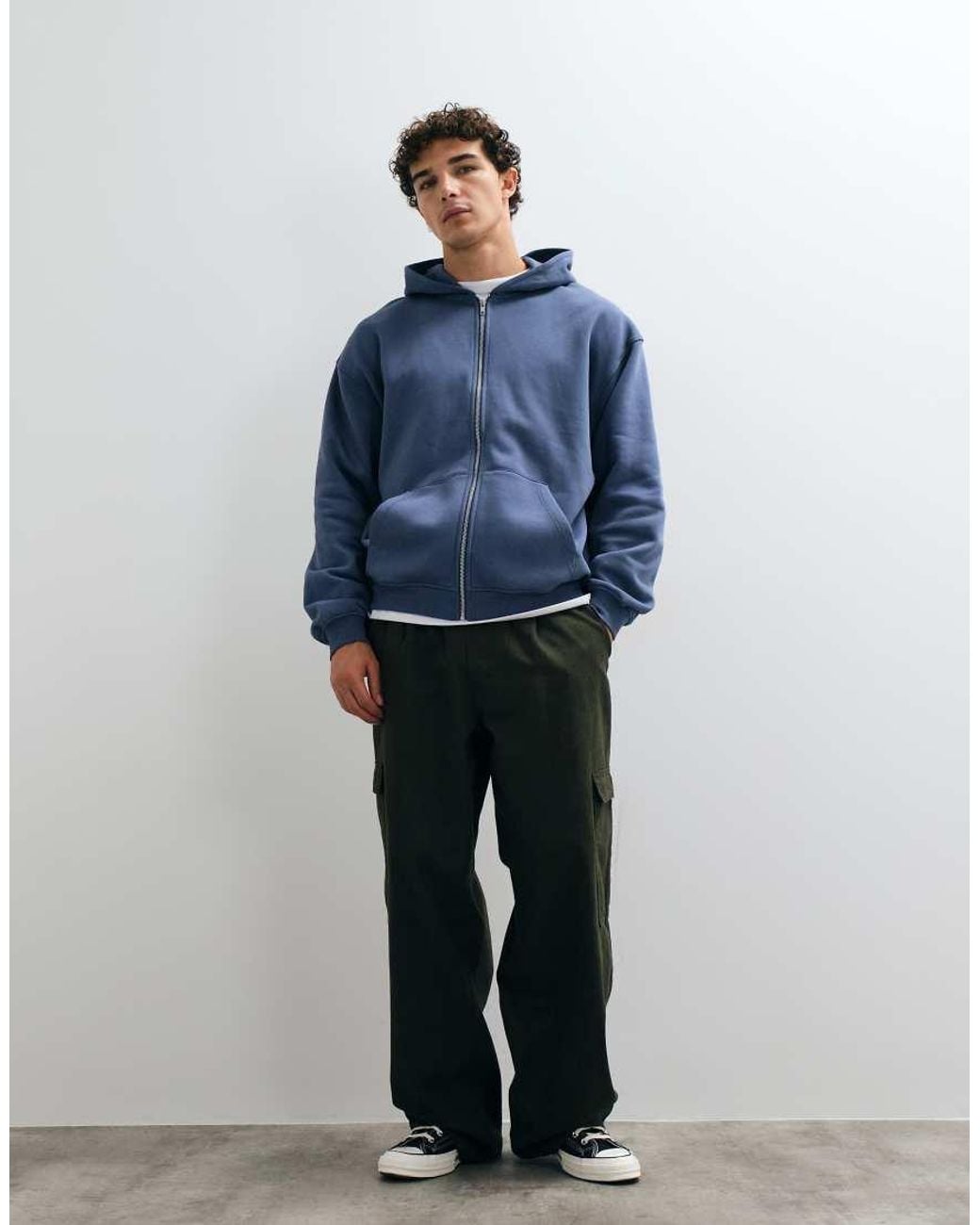 ASOS Blue Essentials Oversized Zip Through Hoodie for men