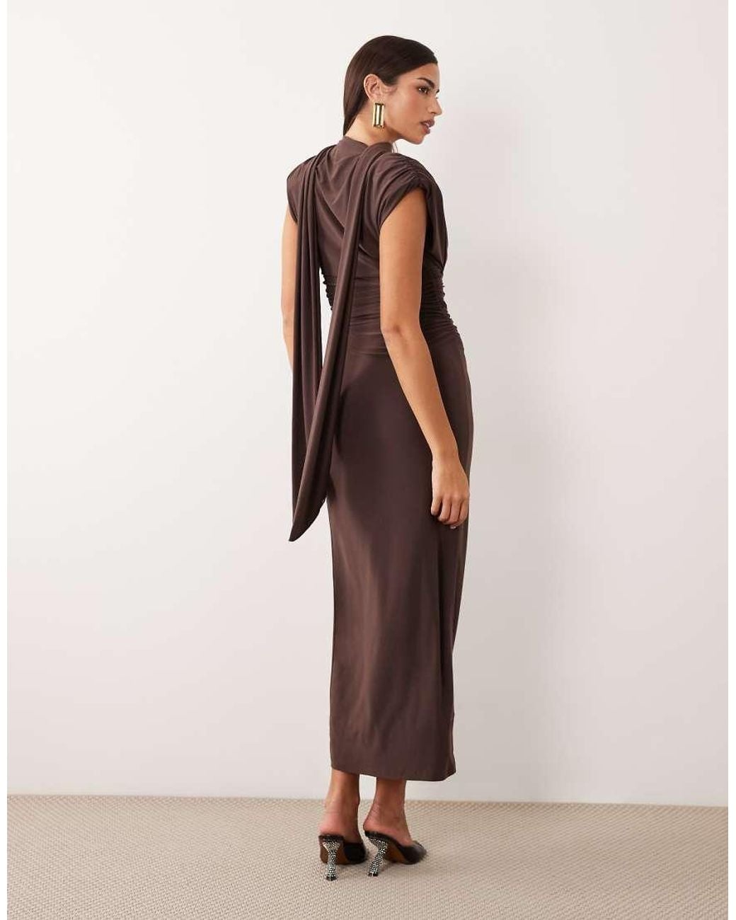 ASOS Brown Shoulder Pad Maxi Dress