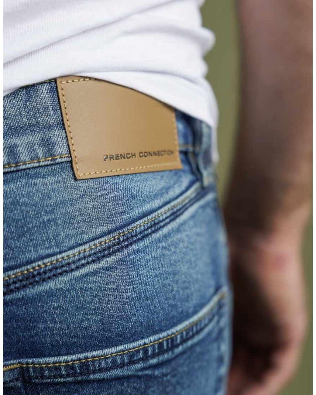 French Connection Blue Cotton Slim Fit Stretch Denim Jeans for men