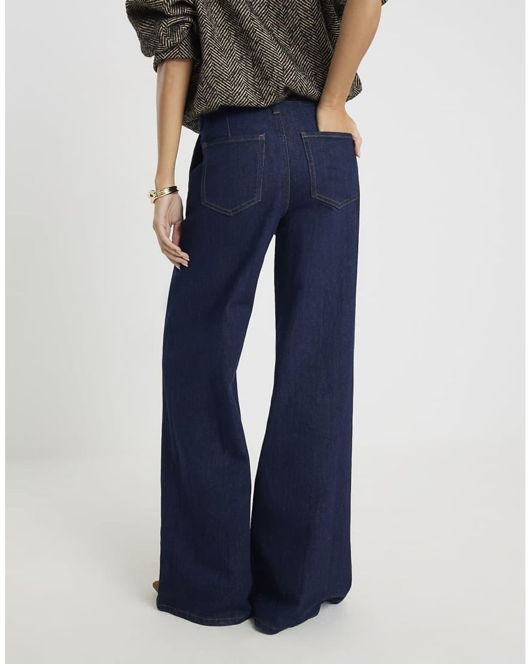 River Island Blue Pin Seam Detail Palazzo Jeans